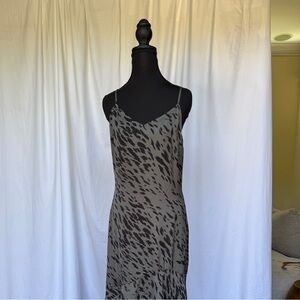 Aqua Black and Gray Animal Print Midi Slip Dress